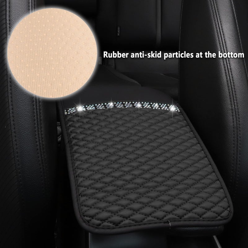 NHHC Bling Leather Car Armrest Box Cover Car Center Console Protector with Colorful Crystal Rhinestones Anti-Scratch Waterproof Car Armrest Seat Pad for Most Car SUVs Trucks (Black) - Image 4